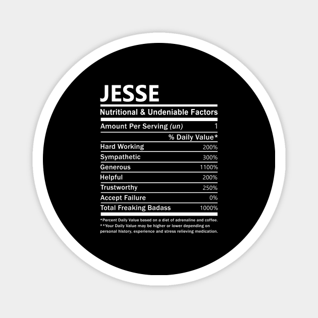 Jesse Name T Shirt - Jesse Nutritional and Undeniable Name Factors Gift Item Tee Magnet by nikitak4um